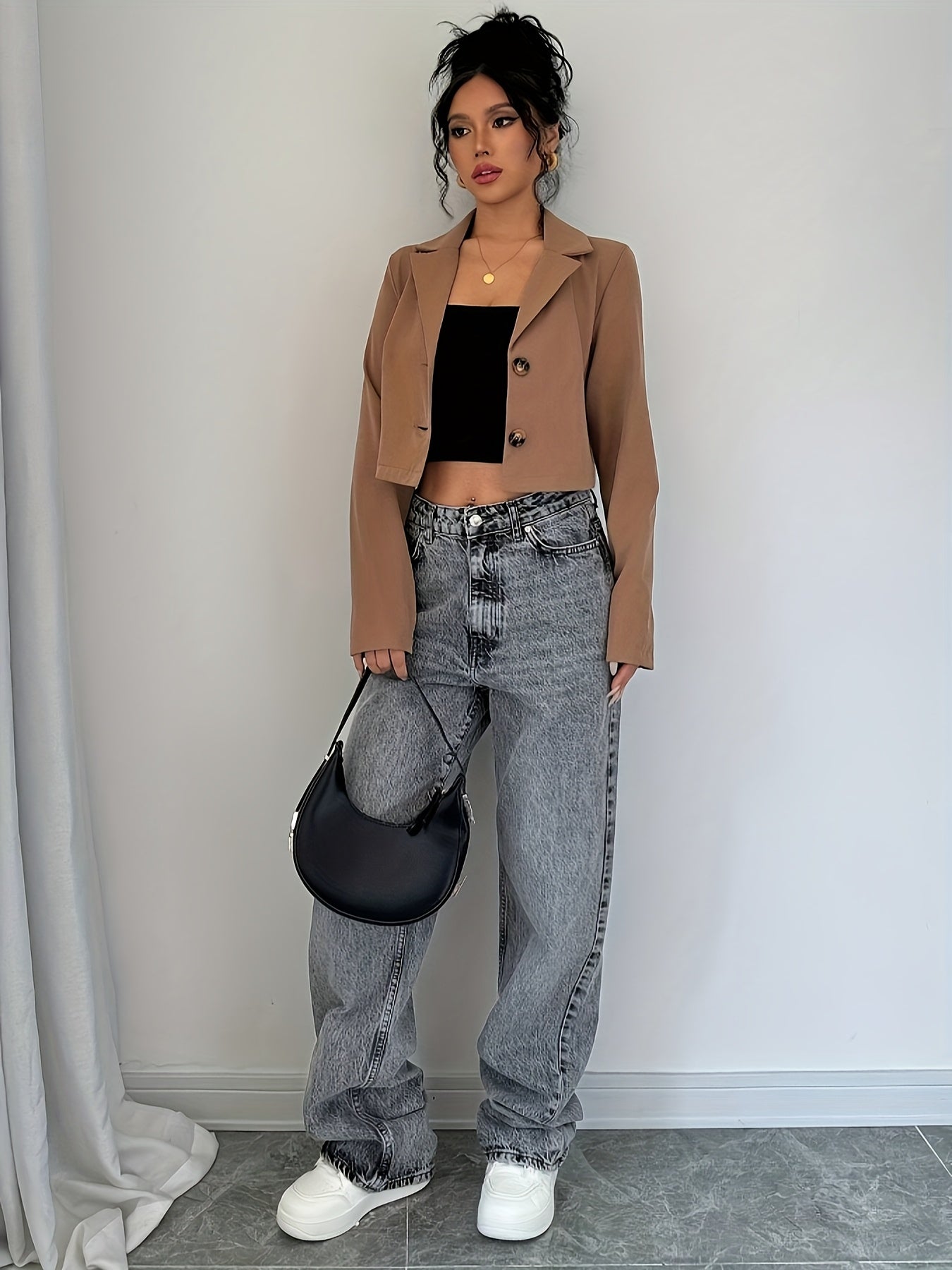 Women's Elegant European Chic Blazer - Structured Non-Stretchy Jacket, Office Party Casual Outfits, Fall/Winter Outerwear, Non-See-Through Professional Attire