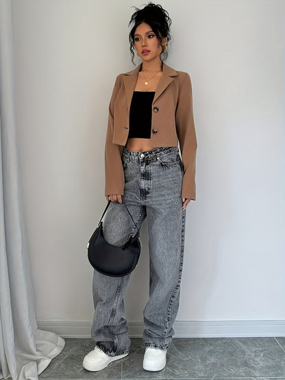 Women's Elegant European Chic Blazer - Structured Non-Stretchy Jacket, Office Party Casual Outfits, Fall/Winter Outerwear, Non-See-Through Professional Attire