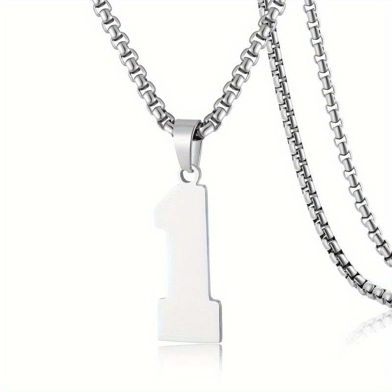 0-19 Men Athletes Number Pendant Necklace Stainless Steel Sports Number Pendant Long Chain Necklaces for Boys Baseball/Basketball/Football Team Jewelry Gifts