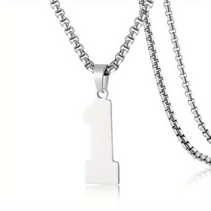 0-19 Men Athletes Number Pendant Necklace Stainless Steel Sports Number Pendant Long Chain Necklaces for Boys Baseball/Basketball/Football Team Jewelry Gifts