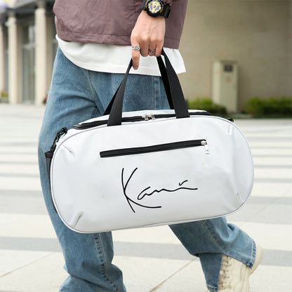 Karl Kani KK Signature Letter Print Duffel Bag, Athletic Carryall, Large Capacity Lightweight Sports Bag with Reinforced Grab Handles, Machine Washable Oxford Fabric for Yoga, Fitness Training, handbag for teenager