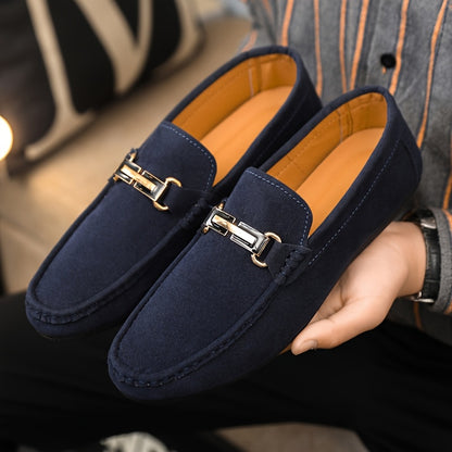 Men'S Slip-On Loafers - Black Faux Casual Shoes with Golden-Tone Buckle Straps, Round Toe & Non-Slip Rubber Sole for All-Season Comfort, Party & Casual Attire, Party Footwear, Sleek Shoe Design, Durable Footwear