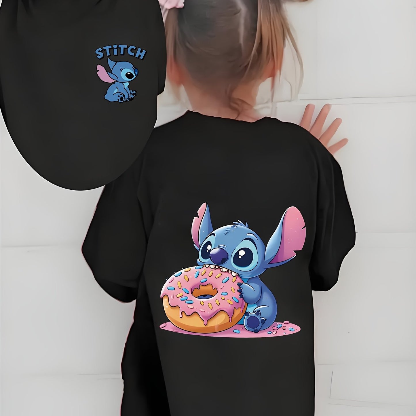 Cute Stitch Print Kids Short Sleeve Shirt 1-12Y Boys Girls Summer Outdoor Soft Fabric Breathable Top Perfect Birthday & Holiday Present