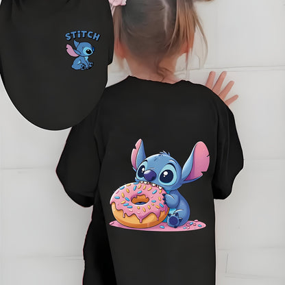 Cute Stitch Print Kids Short Sleeve Shirt 1-12Y Boys Girls Summer Outdoor Soft Fabric Breathable Top Perfect Birthday & Holiday Present
