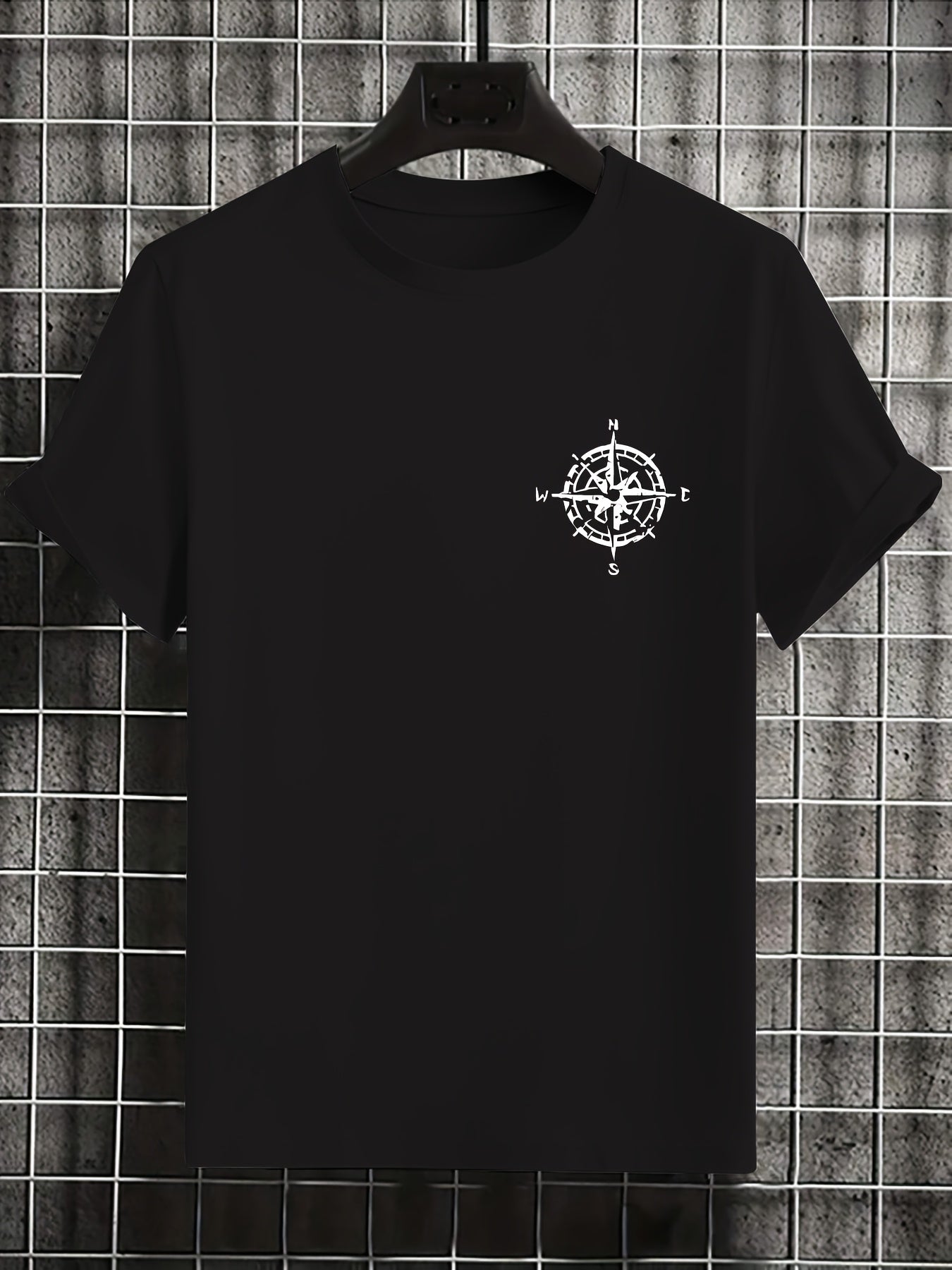 Men'S Summer Short Sleeve T-Shirt with Bold Eagle & Compass Print - Light Blue Casual Round Neck Tee, Comfortable Stretch Fabric for Casual Attire, Everyday Tshirt | Bold Graphic Tee | Comfortable Fit