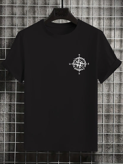 Men'S Summer Short Sleeve T-Shirt with Bold Eagle & Compass Print - Light Blue Casual Round Neck Tee, Comfortable Stretch Fabric for Casual Attire, Everyday Tshirt | Bold Graphic Tee | Comfortable Fit