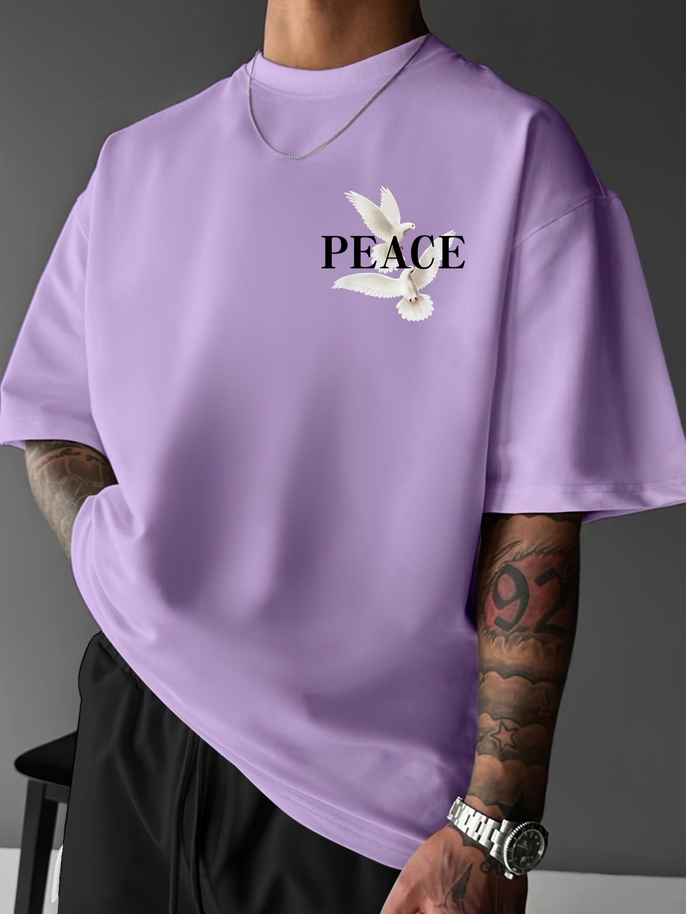 Men's Round Neck American Street Letter Loose T-Shirt