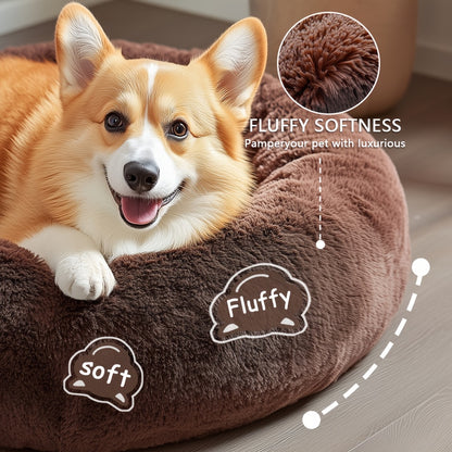 Calming Dog & Cat Bed, Donut Cuddler Warming Cozy Soft Round Bed, Fluffy Faux Fur Plush Cushion Bed For Small Medium And Large Dogs And Cats (40.64cm/50.8cm/60.96cm/71.12cm/78.74cm/99.06cm) Christmas Gift