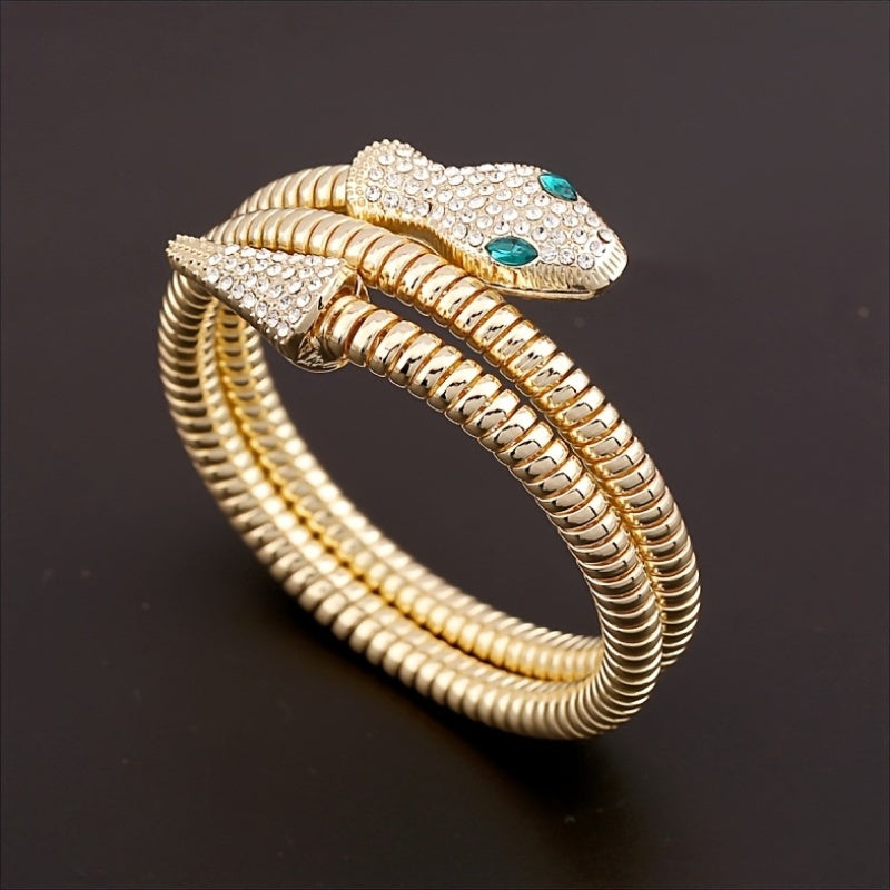 Unisex Snake-Inspired Alloy Bracelet with Sparkling Rhinestones Accents - Zinc Alloy, Perfect for Parties, Music Festivals, and Casual Attire