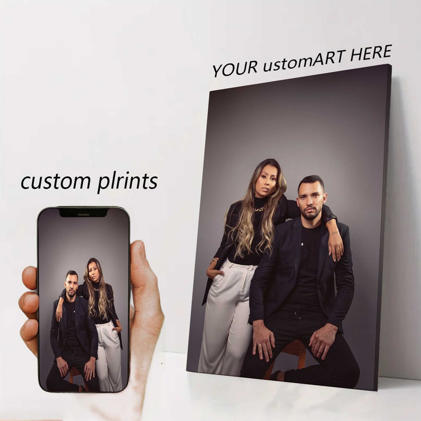 1pc Personalized Custom Photo Canvas Print with Pine Wood Frame, UV Printed Family Portrait Wall Art, Home Office Decor, Ideal for Dining Room, Bedroom, Living Room - Customized Hanging Picture