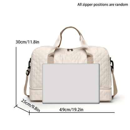 Casual Style Nylon Travel Duffel Bag, Large Capacity, Solid Color, Zipper Closure, Handheld or Shoulder Carry, with Black and Beige Options, for Outing and Weekend Trip