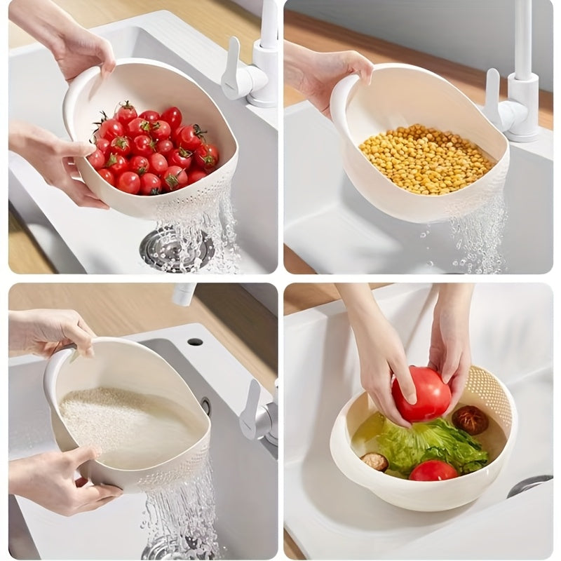 1pc Heavy-Duty Colander Basket - Large Capacity Kitchen Strainer with Non-Slip Base, Rapid Draining for Washing Rice, Vegetables, Fruits, Eggs - Easy-Grip Handle & Safe Edges - Dishwasher Safe - Ideal for Home & Professional