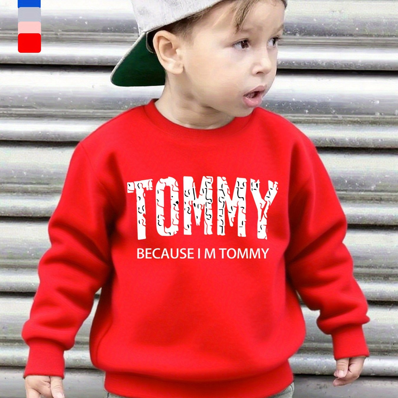 Boys' Casual Fleece-Lined Long Sleeve Sweatshirt with "TOMMY" Letter Print - Cozy Loose Fit Round Neck Pullover for Fall/Winter Outdoor Activities, 3+ Years Old, 6 Color Options, Sweater for Boy, Kids Winter Wear, Playful Kid