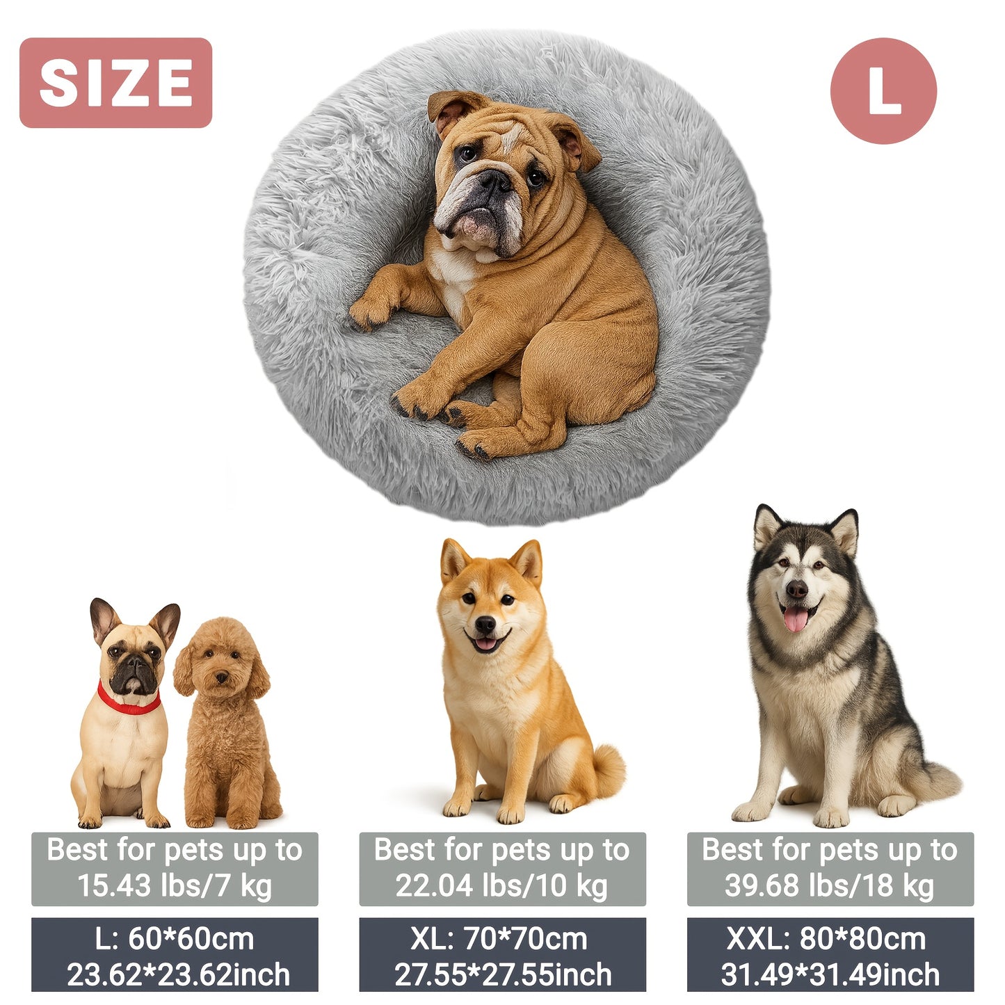 Extra Large Round Plush Dog Bed with Non-Slip Base - 40cm-100cm, Soft Faux Fur Pet Bed for Small, Medium & Large Dogs, Cozy Warmth, Perfect Halloween & Christmas Gift, Available in 6 Sizes, Dog Bed for Dogs, Cozy Pet Furnitur