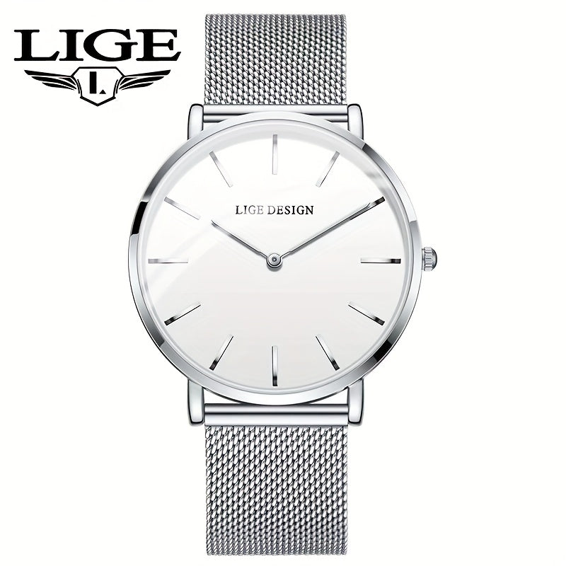 LIGE Women'S Ultra-Thin Quartz Watch with Rose Golden Mesh Strap - Elegant Blue Dial, Minimalist Design, Perfect Gift for Mother'S Day, Christmas, Thanksgiving, Christmas Accessory | Minimalist Watch | Quartz Movement