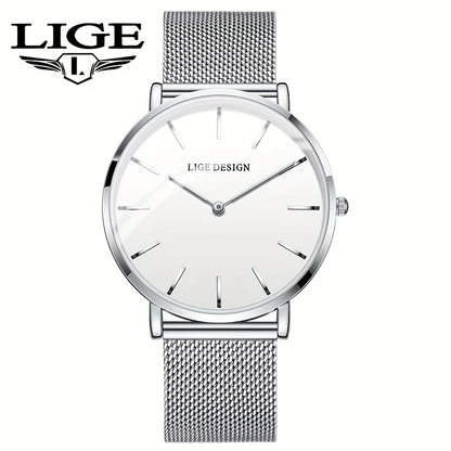 LIGE Women'S Ultra-Thin Quartz Watch with Rose Golden Mesh Strap - Elegant Blue Dial, Minimalist Design, Perfect Gift for Mother'S Day, Christmas, Thanksgiving, Christmas Accessory | Minimalist Watch | Quartz Movement