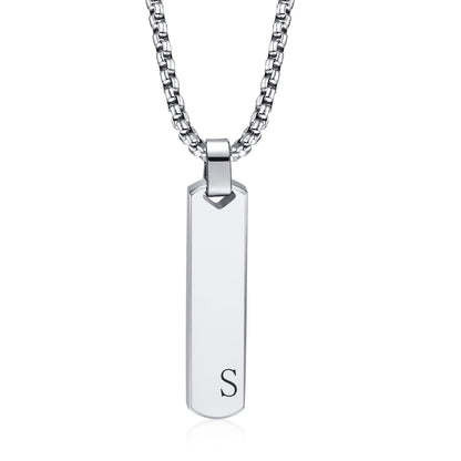 Letter Necklace Pendant Made of Stainless Steel, Featuring a Laser-Etched Design of 26 Letters, Polished for a Stylish 3D Rectangular Look, Suitable for Men.