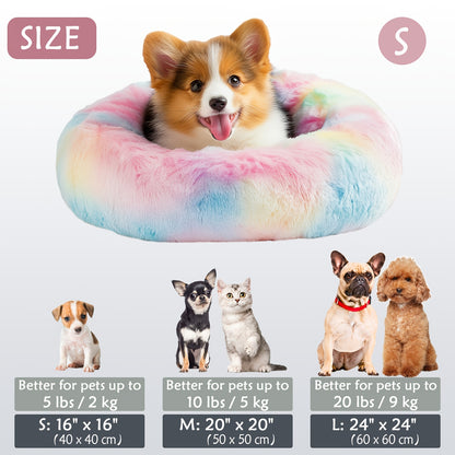 Calming Dog & Cat Bed, Donut Cuddler Warming Cozy Soft Round Bed, Fluffy Faux Fur Plush Cushion Bed For Small Medium And Large Dogs And Cats (40.64cm/50.8cm/60.96cm/71.12cm/78.74cm/99.06cm) Christmas Gift