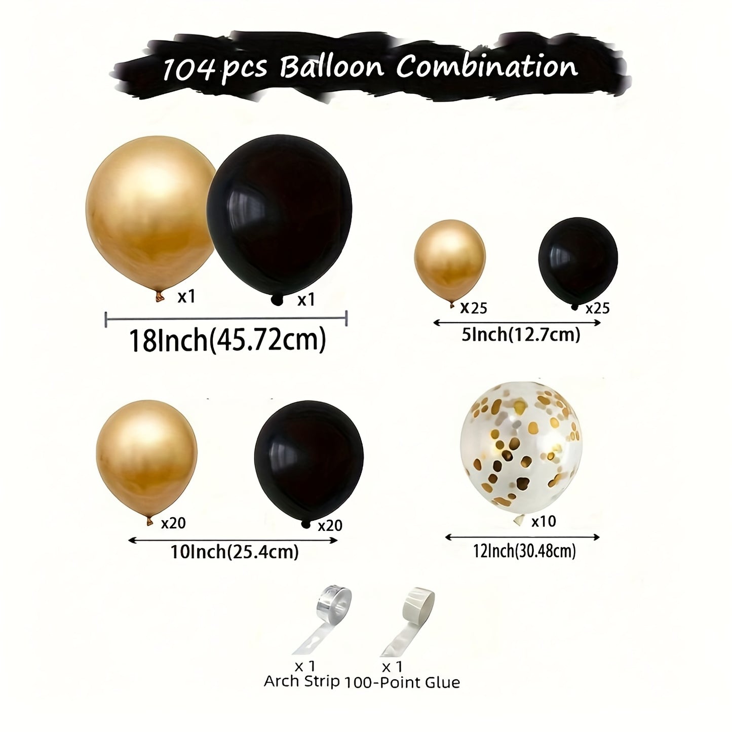 104pcs Black and Golden Balloon Garland Arch Kit - Metallic Golden Confetti Latex Balloons for Birthday, Gender Reveal, Anniversary, Wedding Decorations, Party Balloons|Sleek Black Balloons|Durable Emulsion Material