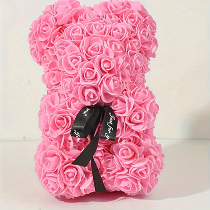 Charming Rose Bear - Perfect Valentine's Day & Anniversary Gift, 22.86cm Artificial Flower Teddy Bear for Home Decor