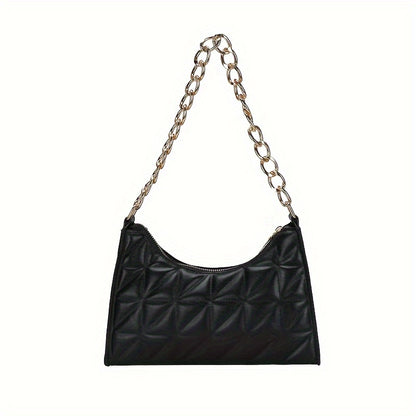 Women's Lightweight Shoulder Bag - Glossy Black Handbag with Golden Chain Strap, Zip Closure, Elegant Everyday & Formal Purse for Women, Parties, Travel, Office - Luxury Chain Strap & Zipper Closure, Party Accessory, Modern S