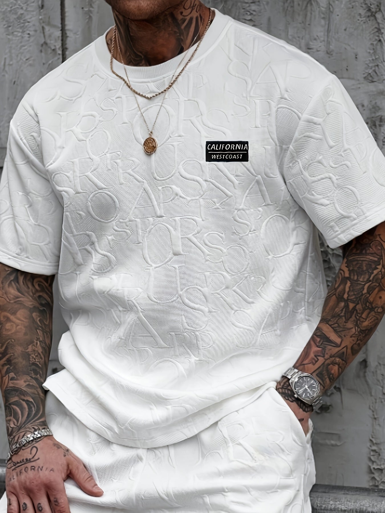 Men's Summer Casual Short Sleeve T-Shirt - Relaxed Fit Round Neck with Vertical Letter Print & Elastic Cuffs, Breathable Fabric for Daily Wear, Commuting & Outdoor Activities, Shirts for Summer
