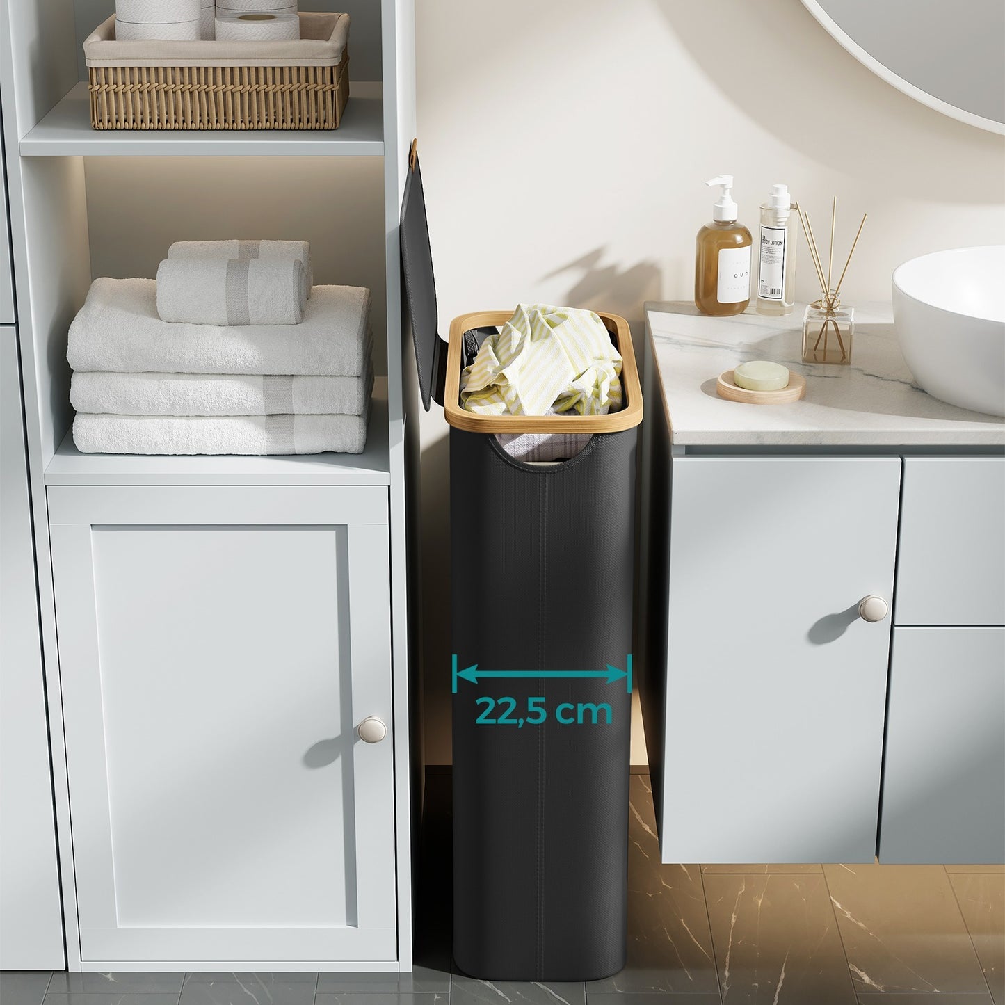 Laundry Basket, Laundry Collector with Lid, 65 L, Removable Laundry Bag, Oxford Fabric, Foldable