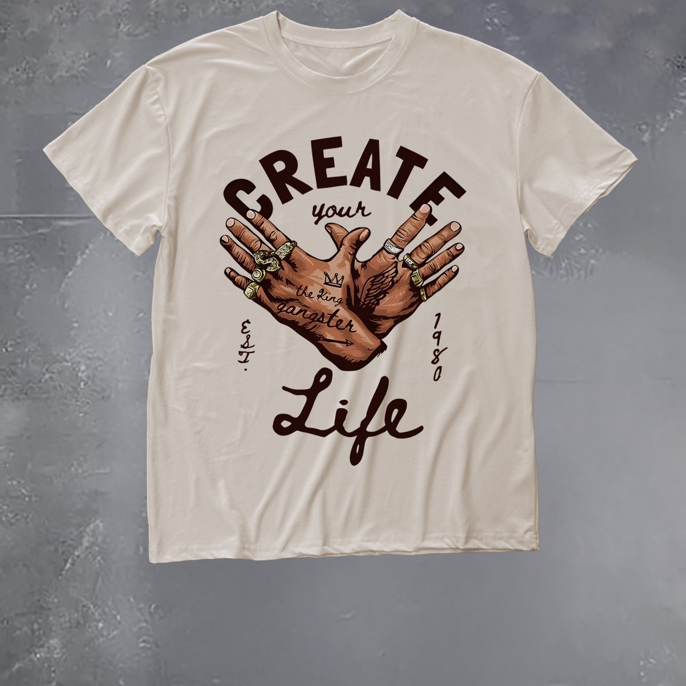 graphic print drop shoulder t-shirt, short sleeve crew neck casual top for spring & summer, Women's clothing