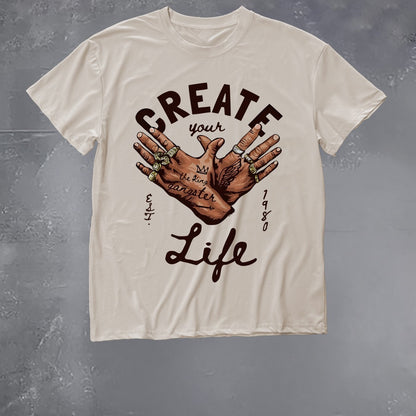 graphic print drop shoulder t-shirt, short sleeve crew neck casual top for spring & summer, Women's clothing