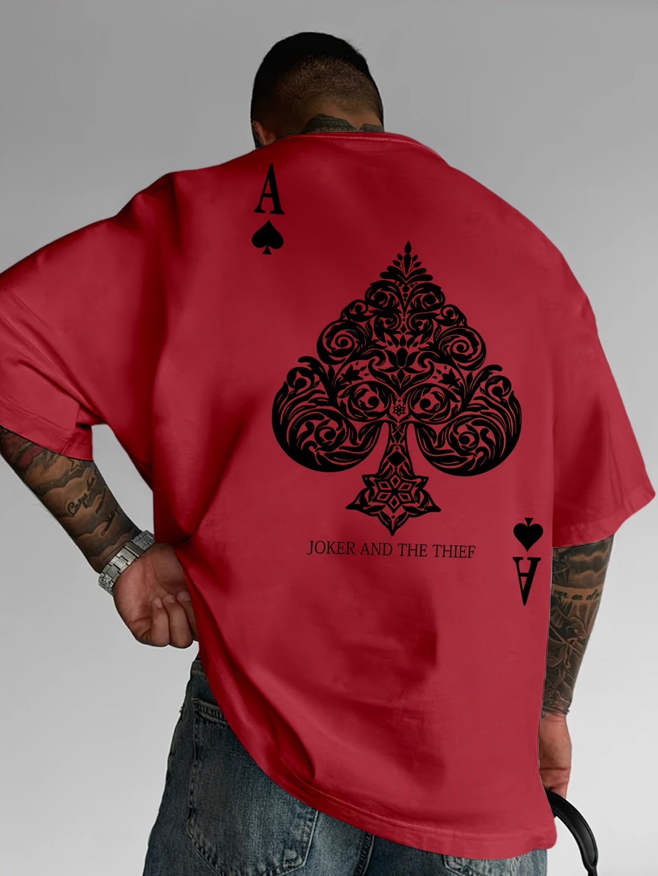 Men's Pink Street Style Graphic T-Shirt - Joker and the Thief Design, Loose Fit, Round Neck, Short Sleeve, Geometric Pattern, Machine Washable, Summer Casual Wear for Adults