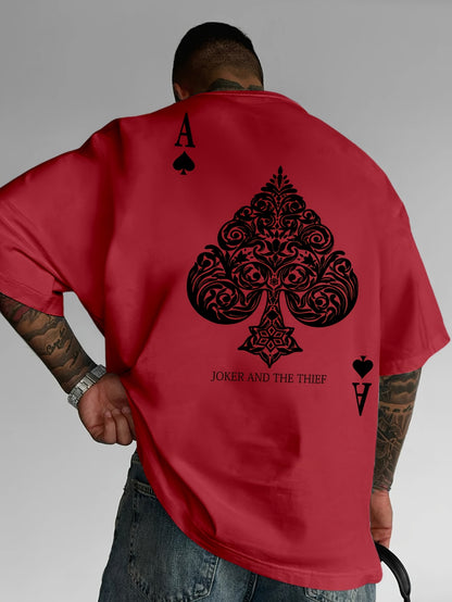 Men's Pink Street Style Graphic T-Shirt - Joker and the Thief Design, Loose Fit, Round Neck, Short Sleeve, Geometric Pattern, Machine Washable, Summer Casual Wear for Adults