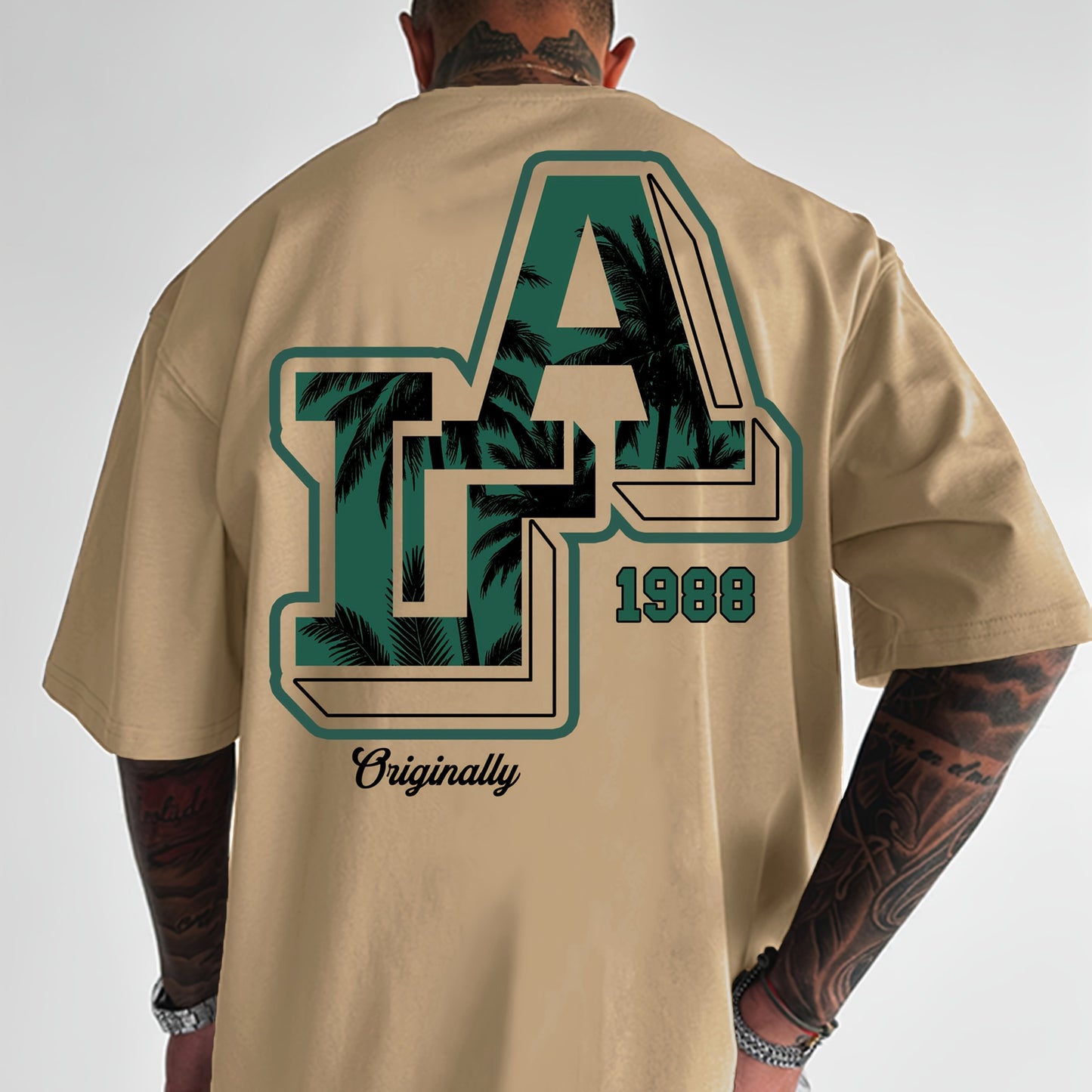 Men'S Casual Y2K LA Graphic T-Shirt - Bold Oversized "LA" Letter Print, Comfortable & Breathable with Slight Stretch, Perfect for Home & Outdoor Activities, Spring/Summer Fashion, Machine Washable, Loose Fit Short Sleeve Crew