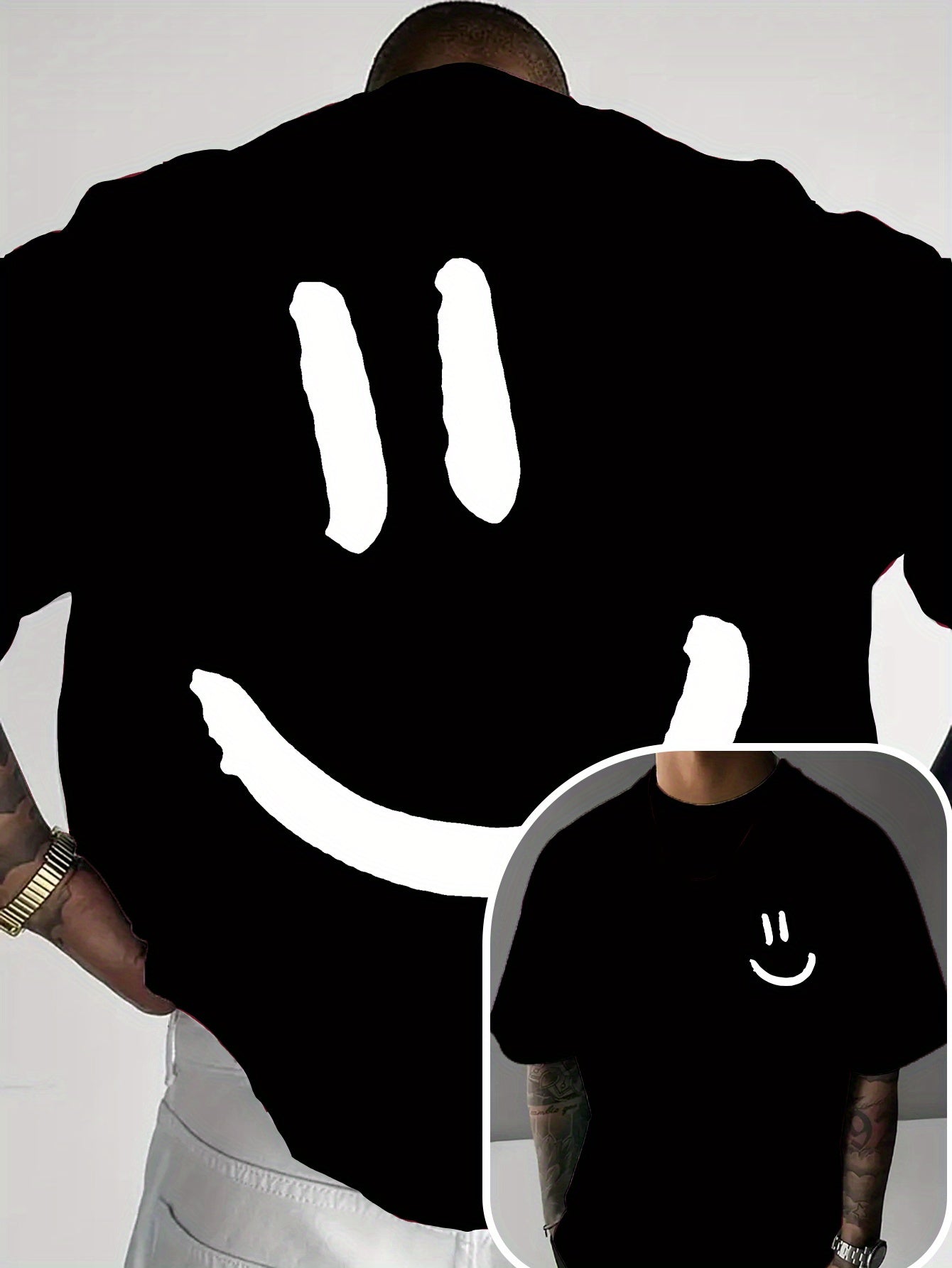 Men'S Casual Crew Neck T-Shirt with Happy Face Print | Comfortable & Breathable | Summer Streetwear and Everyday Tee | Versatile Short Sleeve Top | Lightweight Fabric