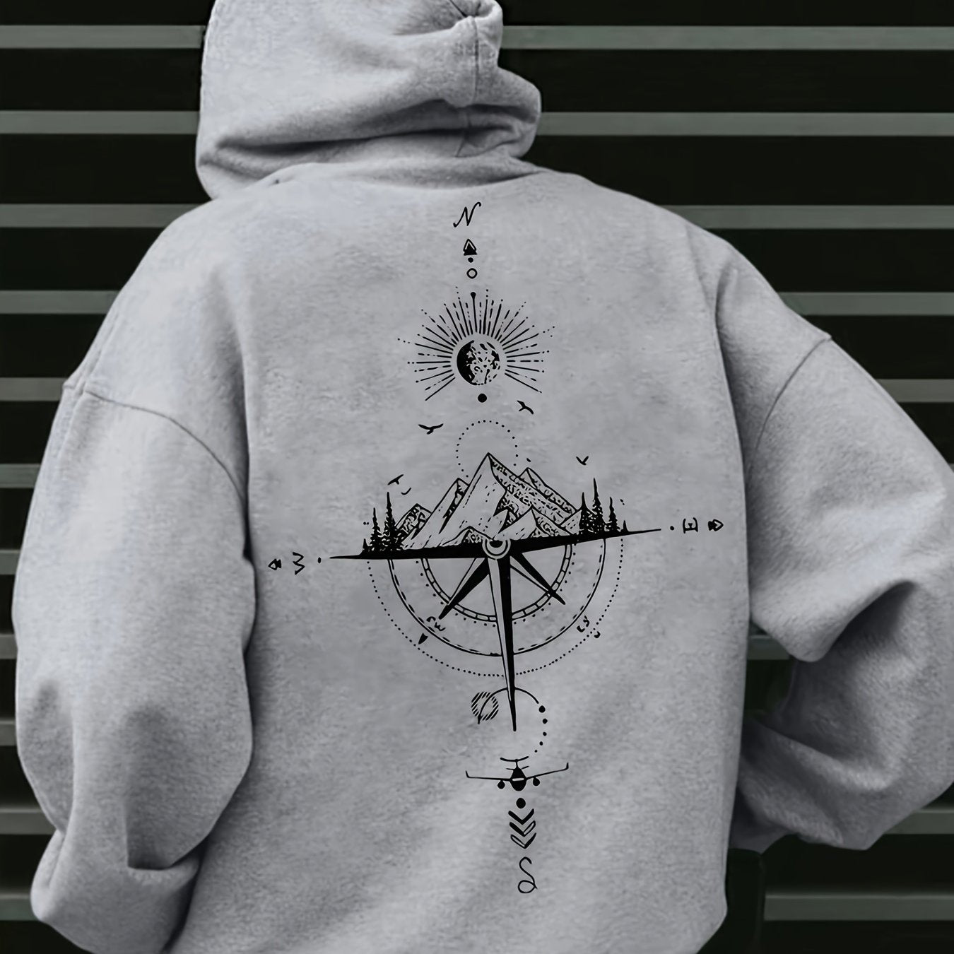 Men'S Autumn Winter for Galaxy Print Hooded Sweatshirt, French Terry Fleece, Polyester, Non-Stretch Knit Fabric, Loose Fit with Pocket Detail, Casual Sports Style Hooded Pullover