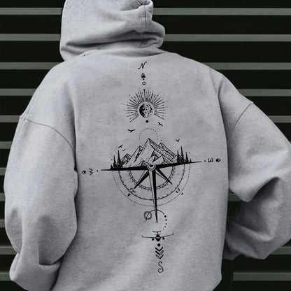 Men'S Autumn Winter for Galaxy Print Hooded Sweatshirt, French Terry Fleece, Polyester, Non-Stretch Knit Fabric, Loose Fit with Pocket Detail, Casual Sports Style Hooded Pullover