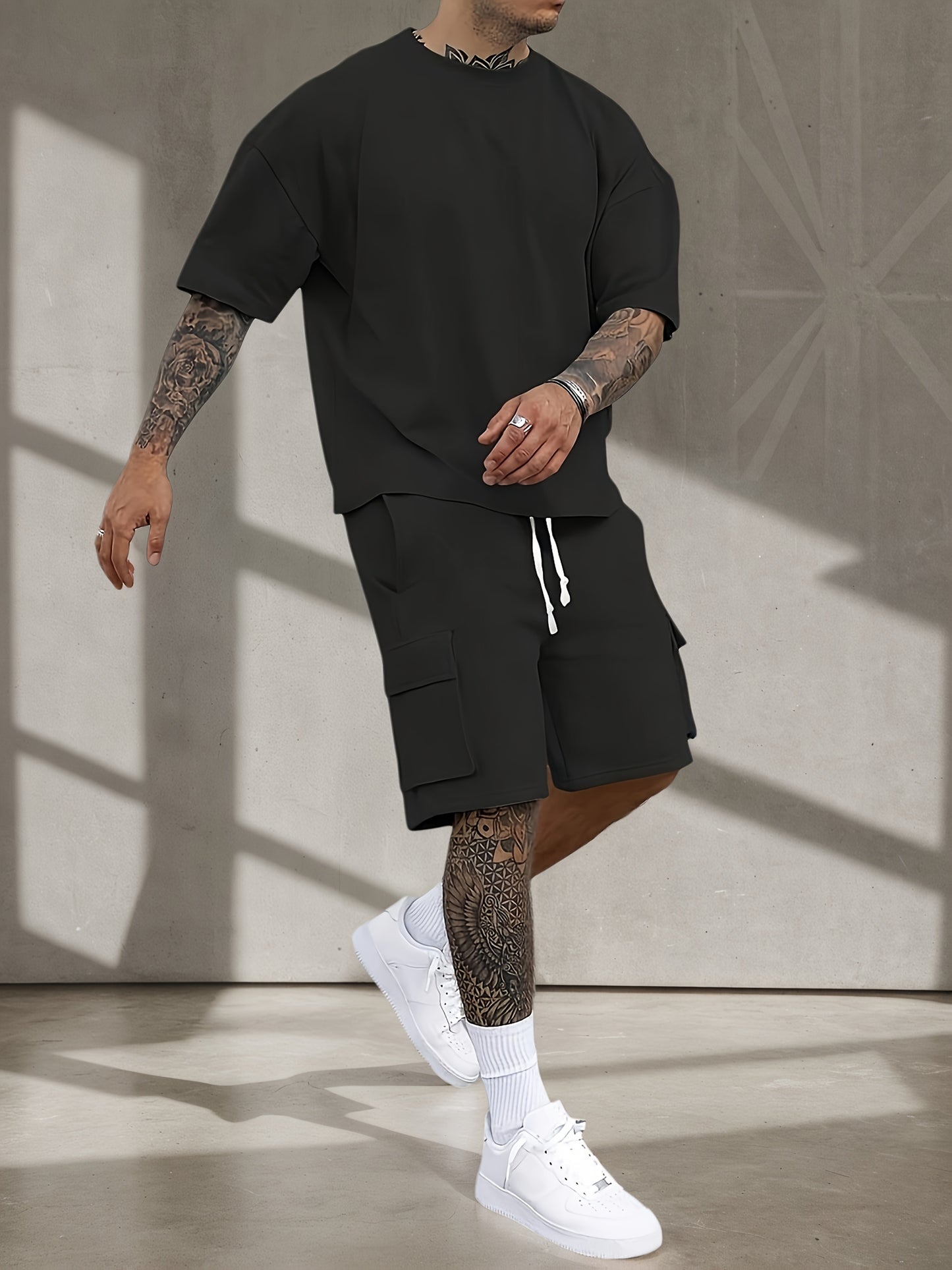 Summer Heavyweight FOG Color Earth Tone Short Sleeve Shorts Streetwear Loose Fashion Set