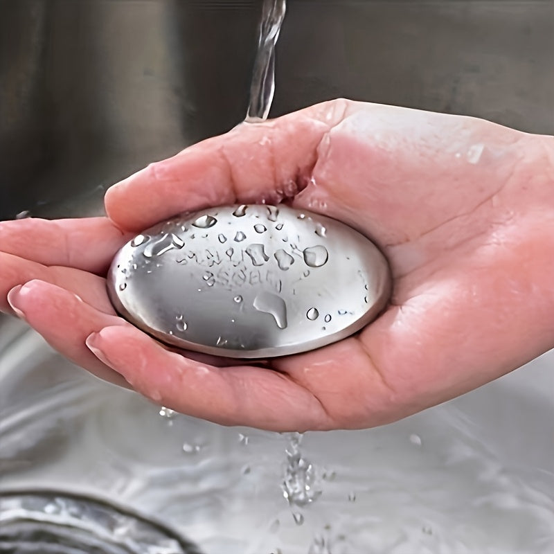 1pc Stainless Steel Oval Deodorant Soap, Odor Eliminator for Hand, Garlic, Fishy, Onion Smells, Kitchen Gadget - Essential Home Tool Without Detergent, Hand Deodorizing Soap|Smooth Texture Soap|Durable Kitchen Tool
