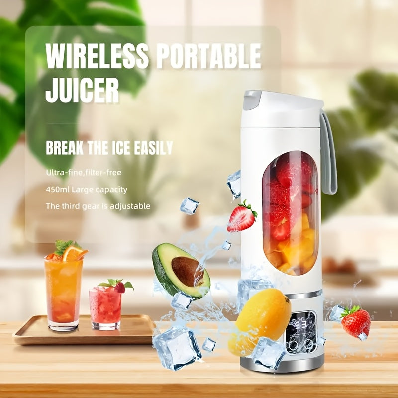USB-Powered Portable Blender & Juicer with Digital Display, Stainless Steel Blade & Large Capacity (10.14-16.91oz) - Cordless Electric Mixer for Smoothies, Ice, Fresh Fruit Drinks - Compact Design with Ergonomic Handle, Speed