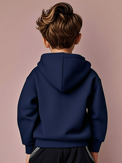 Boys' Cozy Soft Hoodie with "EMPORIO" Print - Navy Blue Casual Long Sleeve Pullover for Fall/Winter, Comfortable Outdoor Sportswear, Hoodie for Winter, Autumn Clothing, Stylish Pullover, Soft Fabric Hoodie