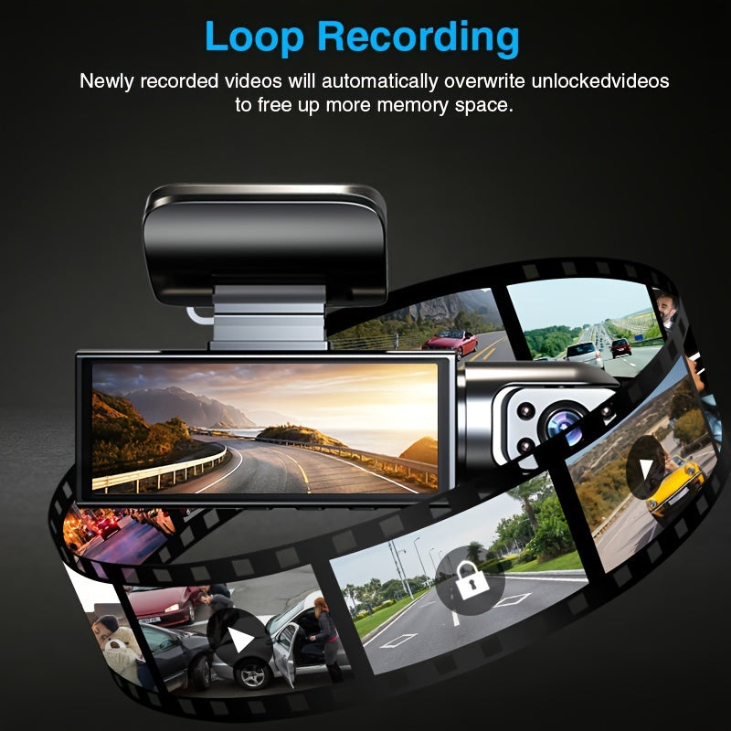 ZKCAMSPY Dual Dash Cam 1080P Front & 720P Rear, 8.03cm HD Night Vision, Loop Recording, G-Sensor, Wide Angle, 27.5FPS, 5V Car Plug, Rechargeable Lithium Polymer, Adhesive Mount, PC Compatible, Universal Driving Position - No