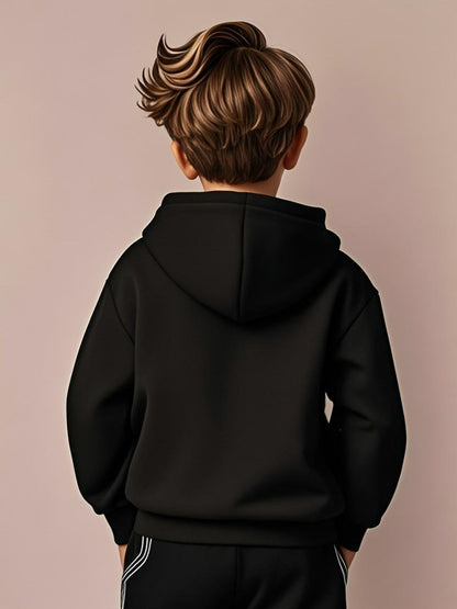 Boys' Cozy Soft Hoodie with "EMPORIO" Print - Navy Blue Casual Long Sleeve Pullover for Fall/Winter, Comfortable Outdoor Sportswear, Hoodie for Winter, Autumn Clothing, Stylish Pullover, Soft Fabric Hoodie