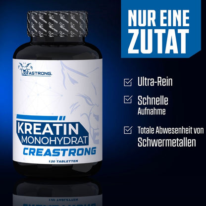 Creatine Monohydrate CreaStrong, 120 Creatine Tablets for Pre-Workout, Intra-Workout, and Post-Workout, Alternative to Creatine Capsules, Creatine Gummies, Creatine Powder, Vitastrong Creatine Tablets
