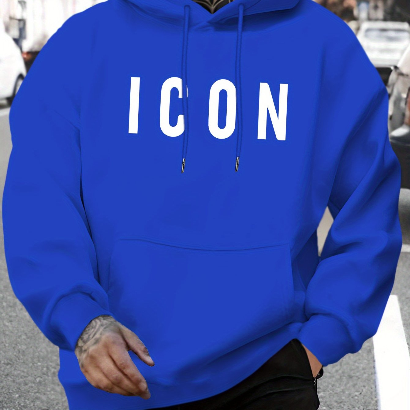 Men'S Casual Hoodie with Iconic Print - Stylish Pullover with Kangaroo Pocket, Stretch Fabric, Machine Washable - Perfect for Spring & Fall, Polyester Blend, Casual Wear Hoodie|Hooded Sweatshirt|Stretch Fabric Hoodie