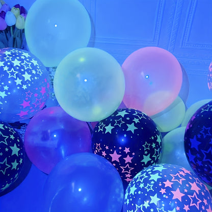 30pcs Neon Glow Balloons, 30.48cm Round Emulsion Balloons with Stars, Ideal for Graduation, Housewarming, Retirement Parties - No Electricity Needed, Versatile Indoor/Outdoor Decorations, Party Decorations