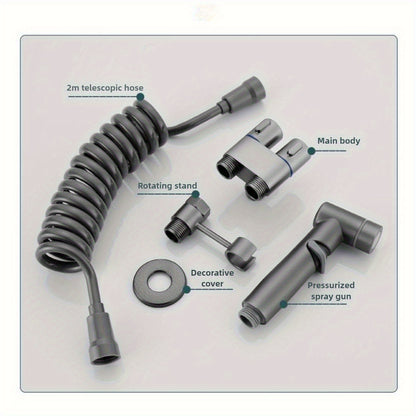 4-in-1 multifunctional bathroom high-pressure spray gun set with water angle valve, made of advanced stainless steel material, no need for electricity/ easy to install, suitable for toilets, bathrooms, floor flushing, and toi