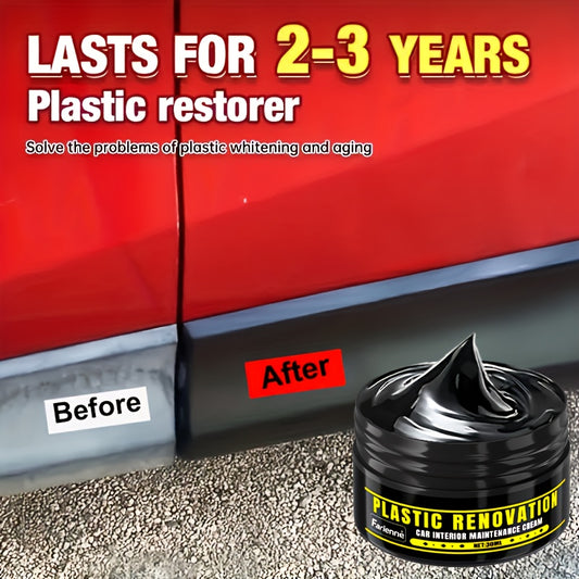 FARIENNE Car Plastic Part Restorer, Black Interior Trim Polishing Wax, Aging Prevention Refurbishment Agent, Repair Plastic Scratches, Tire Shine Paste, Leather Sofa Seat Care Cream, Suitable for All Car Interiors and Exterio