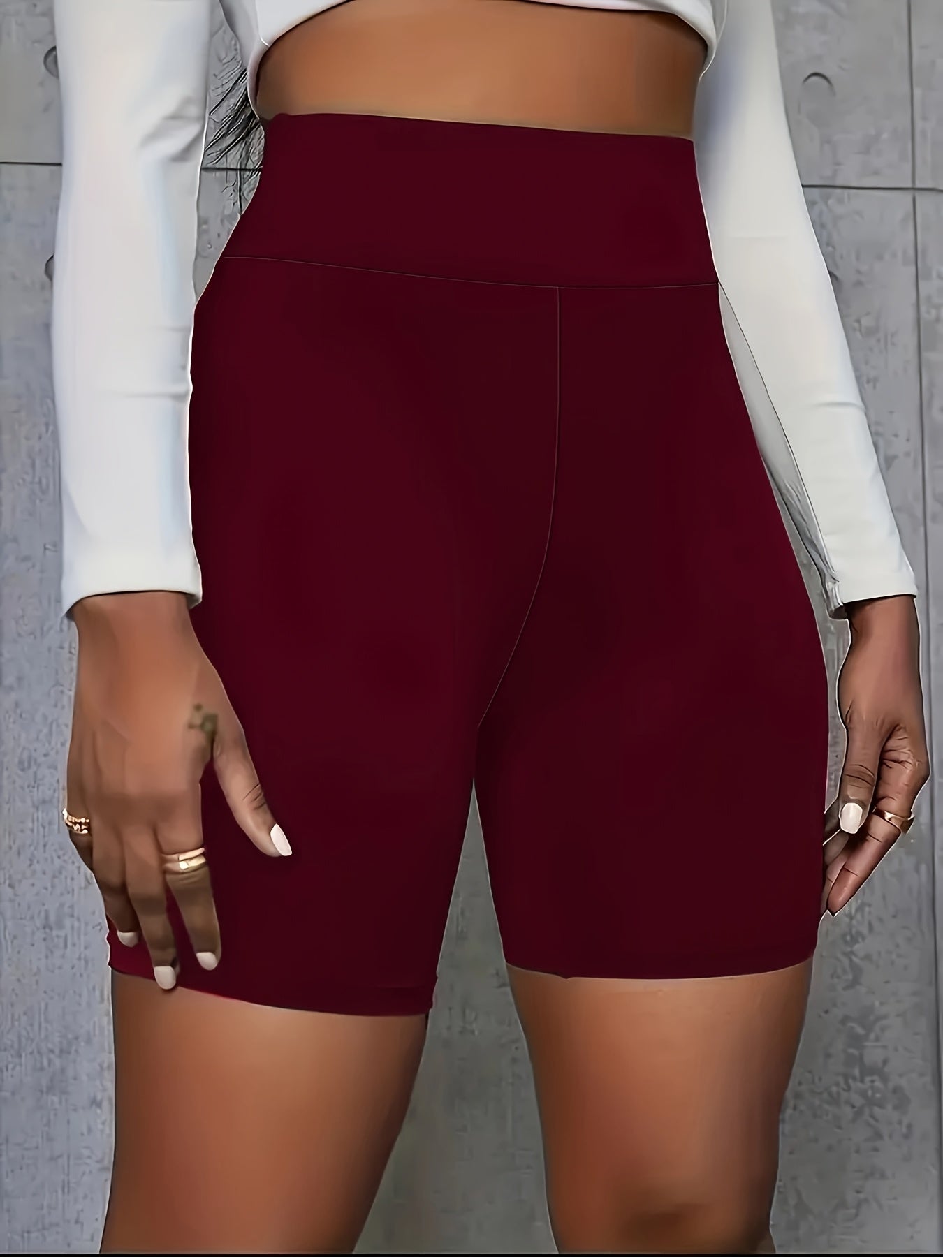 Women's High-Waist Stretchy Shorts - Soft, Casual Solid Color Leggings for Spring & Summer, Machine Washable, Polyester/Spandex Blend, Smooth Fabric, Mid-Thigh Length