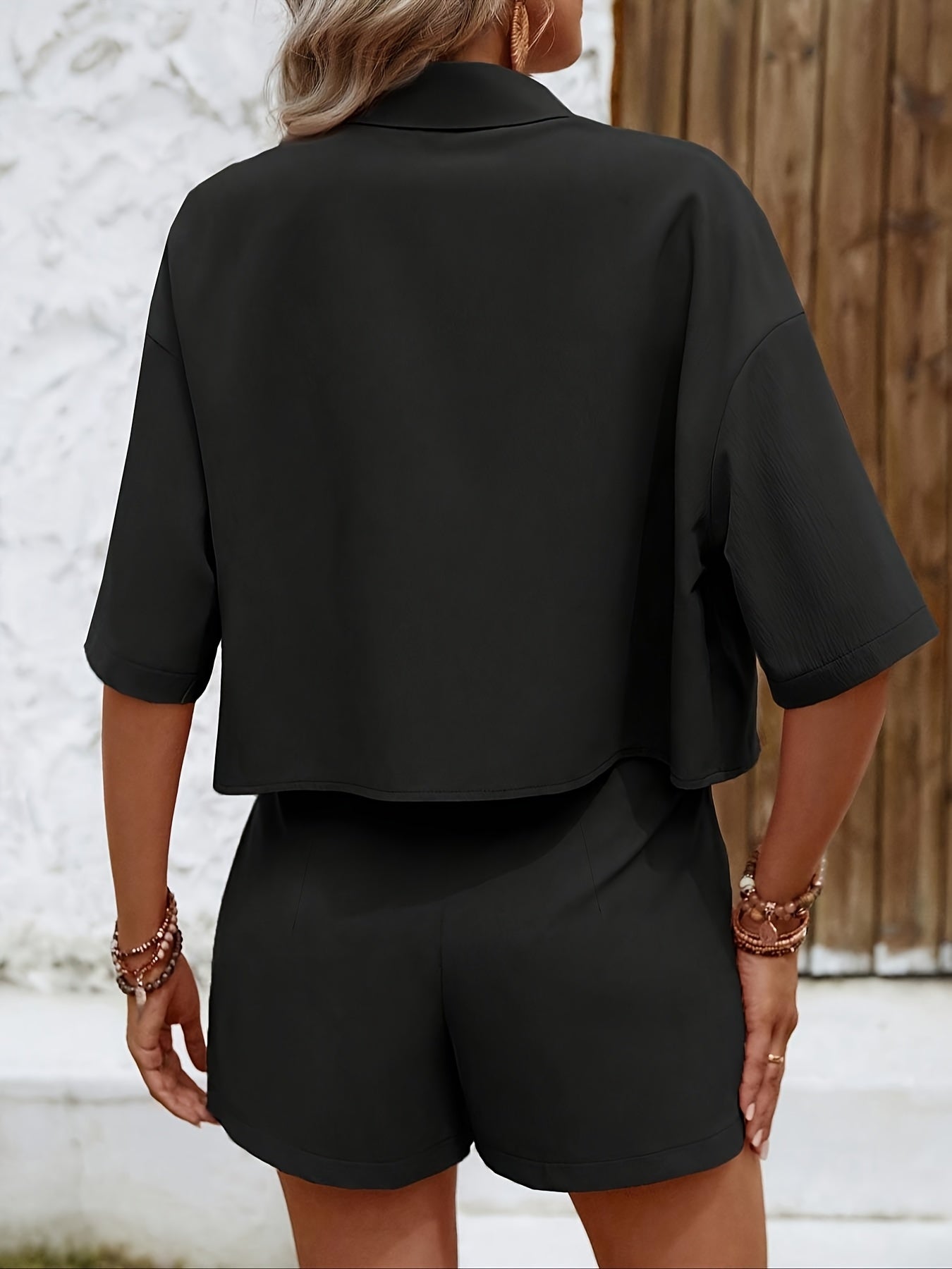 Stylish Versatile Short Sleeve Shirt + High-Waist Shorts Set 009