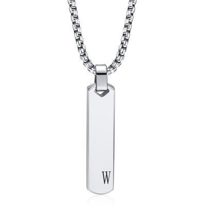 Letter Necklace Pendant Made of Stainless Steel, Featuring a Laser-Etched Design of 26 Letters, Polished for a Stylish 3D Rectangular Look, Suitable for Men.