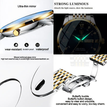 Men'S Luxury Casual Waterproof Luminous Calendar Round Pointer Quartz Watch